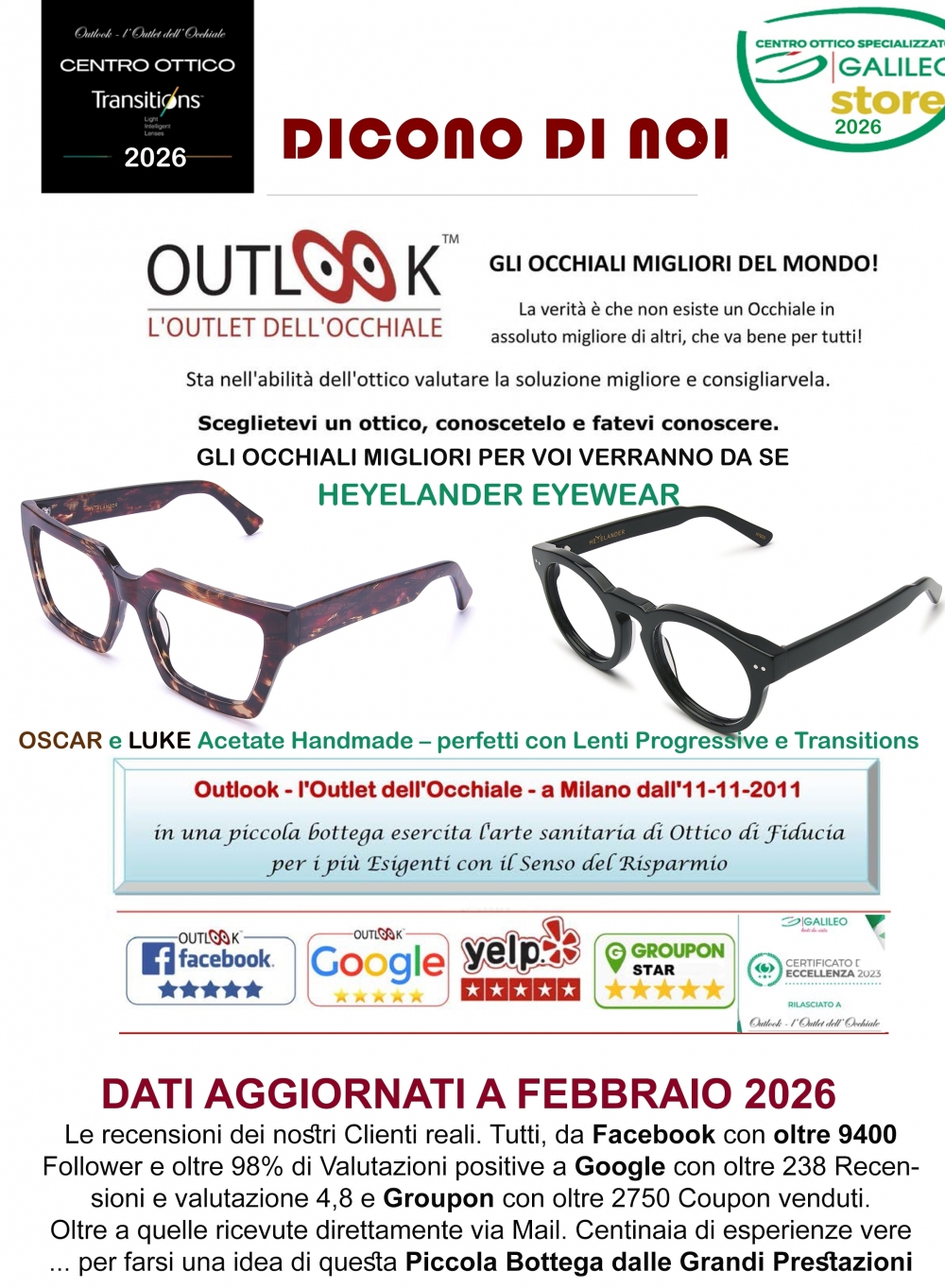 Outlook - l'Outlet dell'Occhiale - milano via tagiura, 16 - Tel. 351 916 5520 - outlook-outlet dell'occhiale