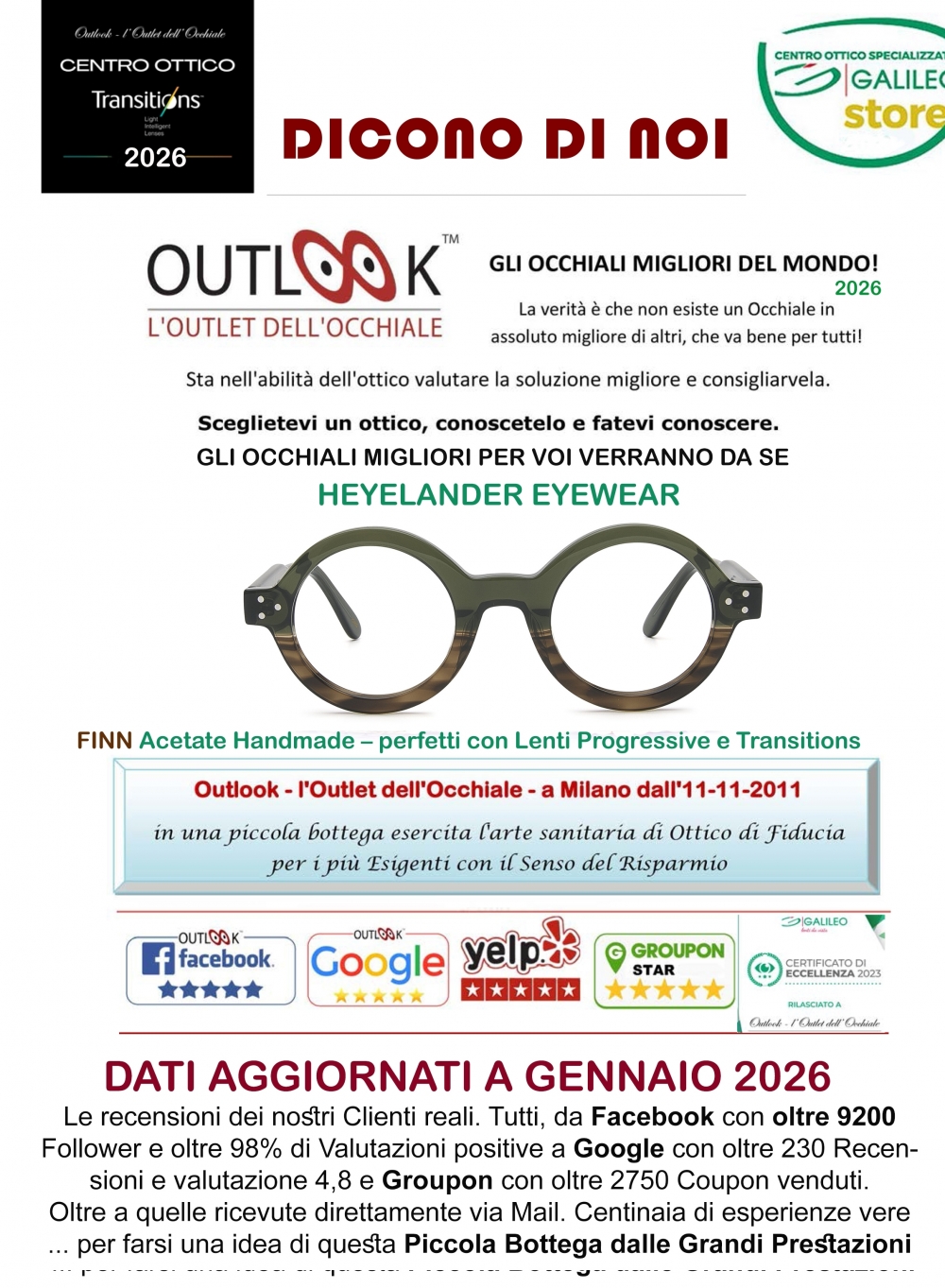 Outlook - l'Outlet dell'Occhiale - milano via tagiura, 16 - Tel. 351 916 5520 - outlook-outlet dell'occhiale