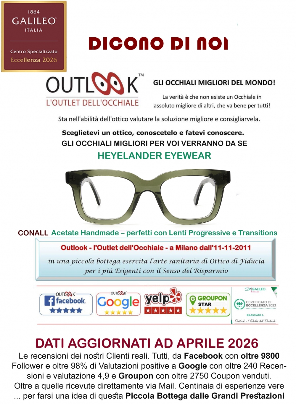 Outlook - l'Outlet dell'Occhiale - milano via tagiura, 16 - Tel. 351 916 5520 - outlook-outlet dell'occhiale